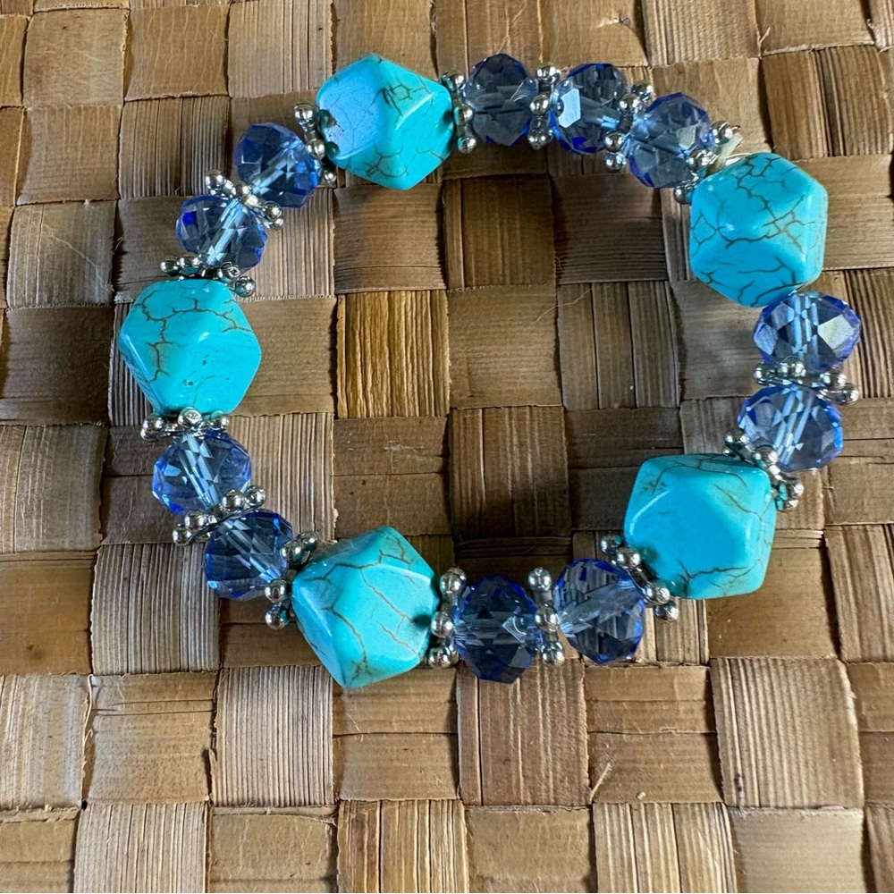 Faux Turquoise and Blue Beaded Bracelet